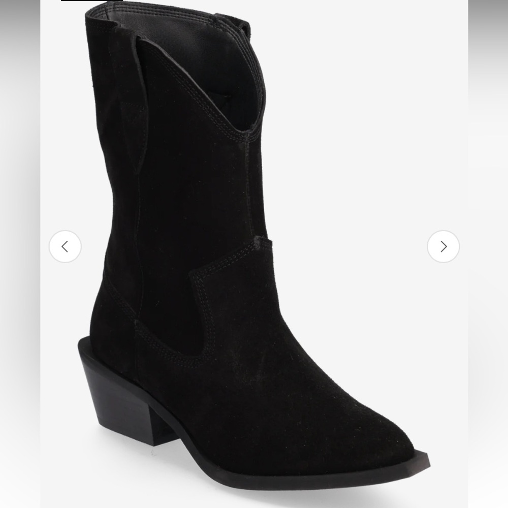 Tony Bianco Black Suede Western Ankle Booties Pointed Toe Heel EU 37 US 6.5 NIB